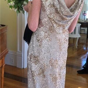Elegant Sequin Dress in Gold and Cream. Calvin Klein